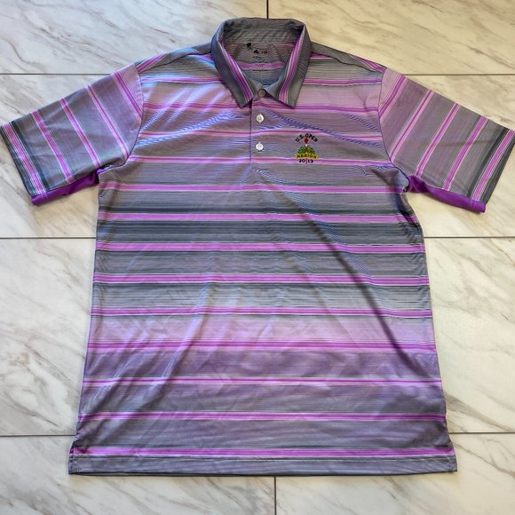 Adidas Golf Performance Polo Pink Gray Purple Stripes 2013 US Open Merion Medium - Picture 2 of 6